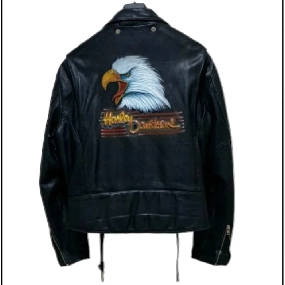 Harley Davidson Hand Painted Insulated Leather Jacket Big/Tall 48R VTG RARE FIND - Picture 1 of 16